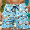 Men HWT Shorts | Men'S Shorts Funny Rainbow Flying Cloud Cock Print Beach Shorts Blue