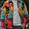 Men DJ Jacket | Colorful Art Graffiti Print Fleece Warm Lapel Jacket Photo Color