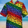 Men DJ Shirts | Eye-Catching Abstract Stained Psychedelic Rainbow Stripes And Hearts Pattern Printing Cuban Collar Hawaiian Short Sleeve Shirt Photo Color