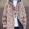 Men DJ Jacket | Vintage Color Block Print Pocket Hooded Fleece Cardigan Photo Color