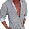 Men QMY Casual Long Sleeve Shirts | Fashionable Casual Striped Long Sleeve Shirt Photo Color