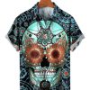 Men HLJ Shirts | Men'S Sugar Skull Caribbean Short Sleeve Shirt Blue