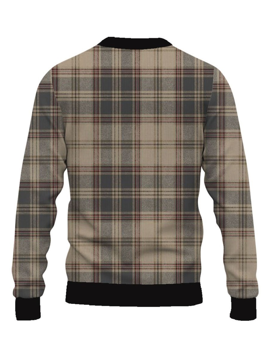 Men BXL Ugly Sweater | Men'S Crew Neck Casual Loose Plaid Print Sweatshirt 73008139Xl Brown