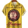 Men HLJ Shirts | Indian Desperate Enterprise Motorcycle Print Casual Short Sleeve Shirt Yellow