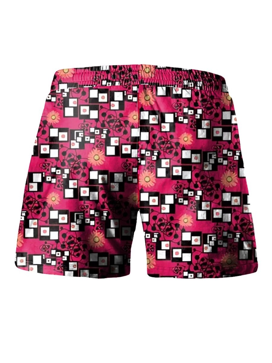 Men LJC Shorts | Square Floral Print Hawaiian Track Shorts Photo Color