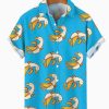 Men DJ Shirts | Fantasy Cartoon Banana Duck Printing Short Sleeve Shirt Blue