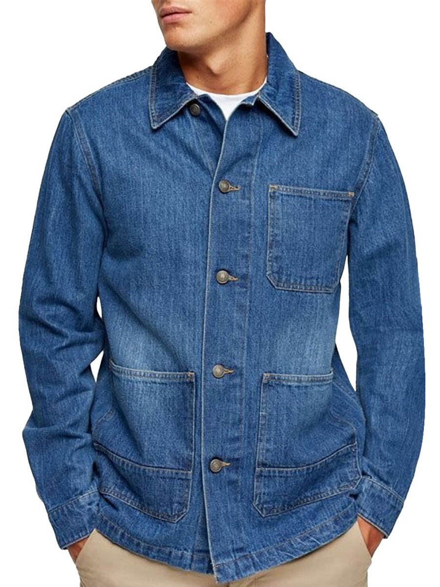 Men BXL Jacket | Men'S Retro Casual Multi-Pocket Denim Jacket Blue