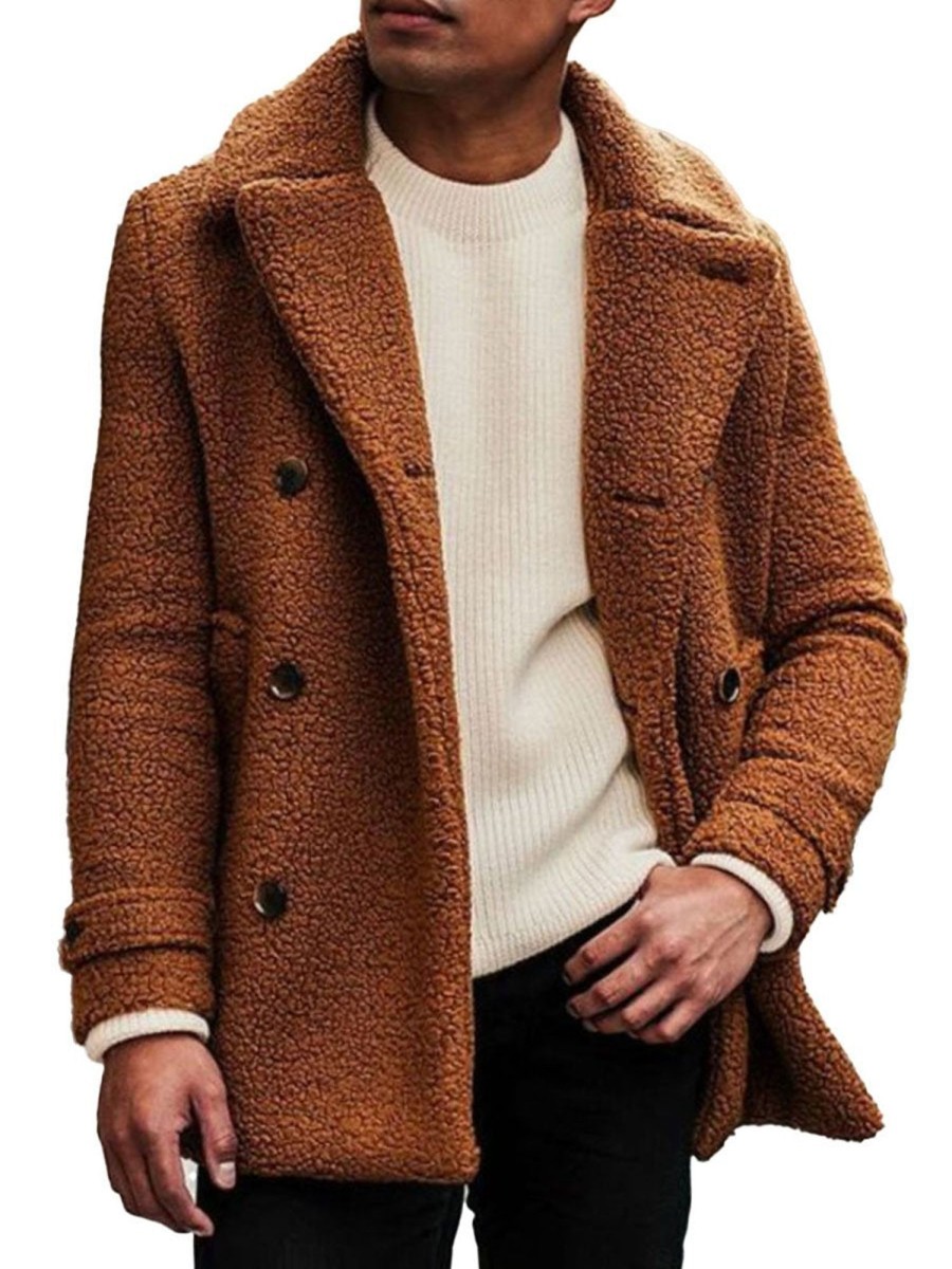 Men DJ Jacket | Sherpa Double Pocket Lapel Thermal Jacket Brown