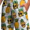 Men HLJ Shorts | Hawaiian Breathable Pineapple Skull Beach Shorts White