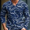 Men BXL Print Sweater | Men'S Casual Loose Wave Print Pullover Knitted V-Neck Sweater Blue