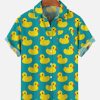 Men HLJ Shirts | Hawaiian Duck Print Breast Pocket Short Sleeve Shirt Blue