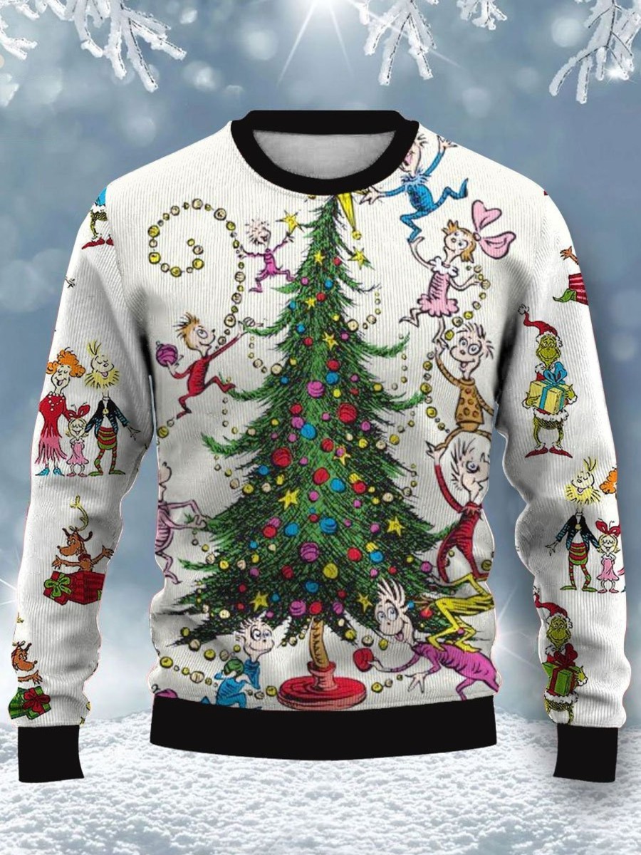 Men BXL Ugly Sweater | Men'S Fun Christmas Cartoon Print Crew Neck Pullover Sweatshirt Photo Color