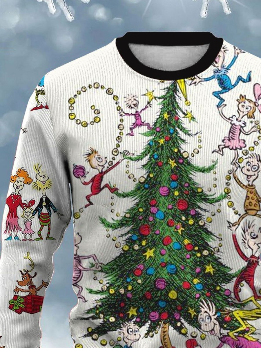 Men BXL Ugly Sweater | Men'S Fun Christmas Cartoon Print Crew Neck Pullover Sweatshirt Photo Color