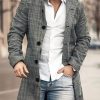 Men DJ Jacket | Classic Check Print Pocket Single-Breasted Stand-Collar Jacket Gray