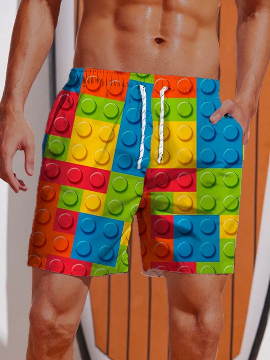 Men GYJ Shorts | Colorful Puzzle Hawaiian Lounge Shorts Photo Color