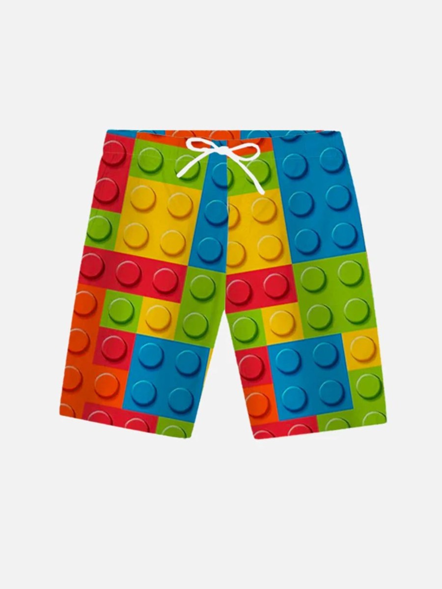 Men GYJ Shorts | Colorful Puzzle Hawaiian Lounge Shorts Photo Color