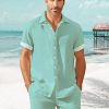 Men DJ Set | Hawaii Basic Plain Fabric Vacation Men'S Casual Button Pocket Two-Piece Set And Shorts Set Green