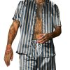 Men DJ Set | Vintage Striped Print Short-Sleeved Shirt And Shorts Two-Piece Set Navy