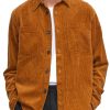 Men BXL Jacket | Men'S Solid Color Corduroy Casual Pocket Shirt Jacket Orange