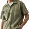 Men BXL Casual Shirts | Men'S Solid Color Cotton Pocket Casual Short Sleeve Shirt Light Green