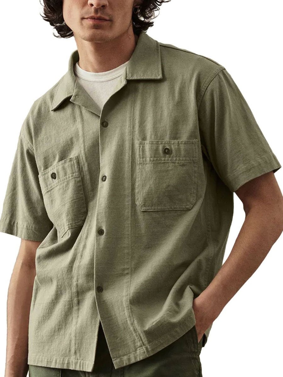 Men BXL Casual Shirts | Men'S Solid Color Cotton Pocket Casual Short Sleeve Shirt Light Green