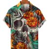 Men MW Shirts | Men'S Lapel Skull Print Short Sleeve Shirt 08803260M Green