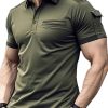 Men BXL Casual Shirts | Men'S Shoulder Suede Panel Cotton Polo Collar Short Sleeve T-Shirt Army Green