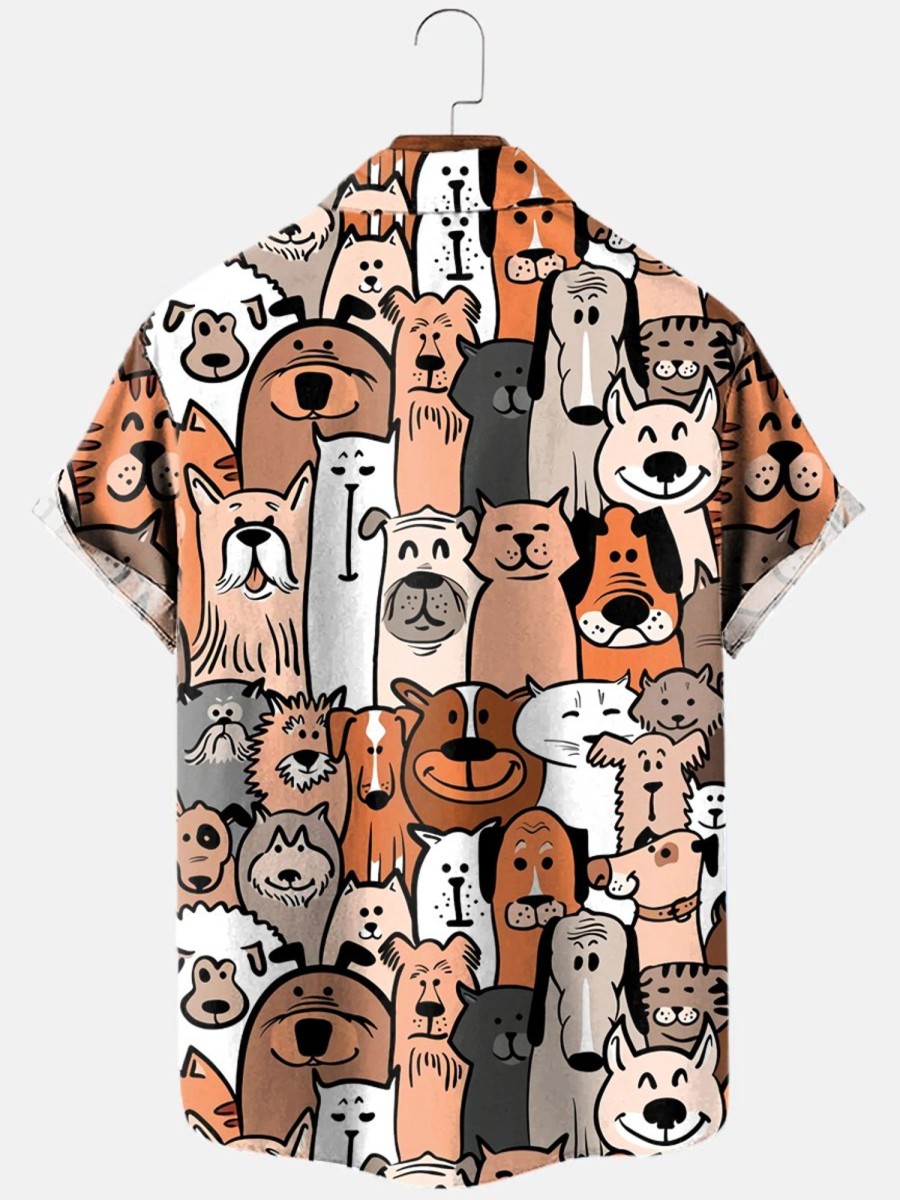 Men HLJ Shirts | Men'S Funny Multicolor Dog Print Short Sleeve Shirt Photo Color