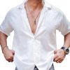 Men QMY Casual Shirts | Men'S Casual Solid Color Vacation Short Sleeve Shirt White