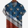 Men DJ Shirts | American Flag Chest Pocket Short Sleeves Casual Shirts Blue