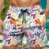 Men HWT Bottoms | Men'S Shorts Holiday Rainbow Dragon Print Beach Shorts White