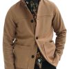 Men DJ Jacket | Lapel Double Pockets Single Breasted Casual Woolen Jacket Camel