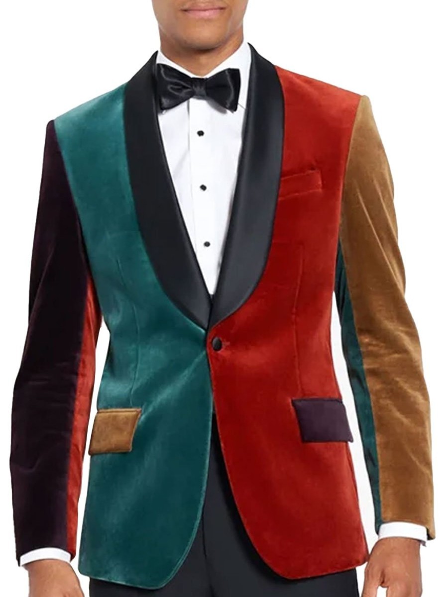 Men BXL Jacket | Men'S Retro Contrast Velvet Patchwork Casual Blazer Photo Color