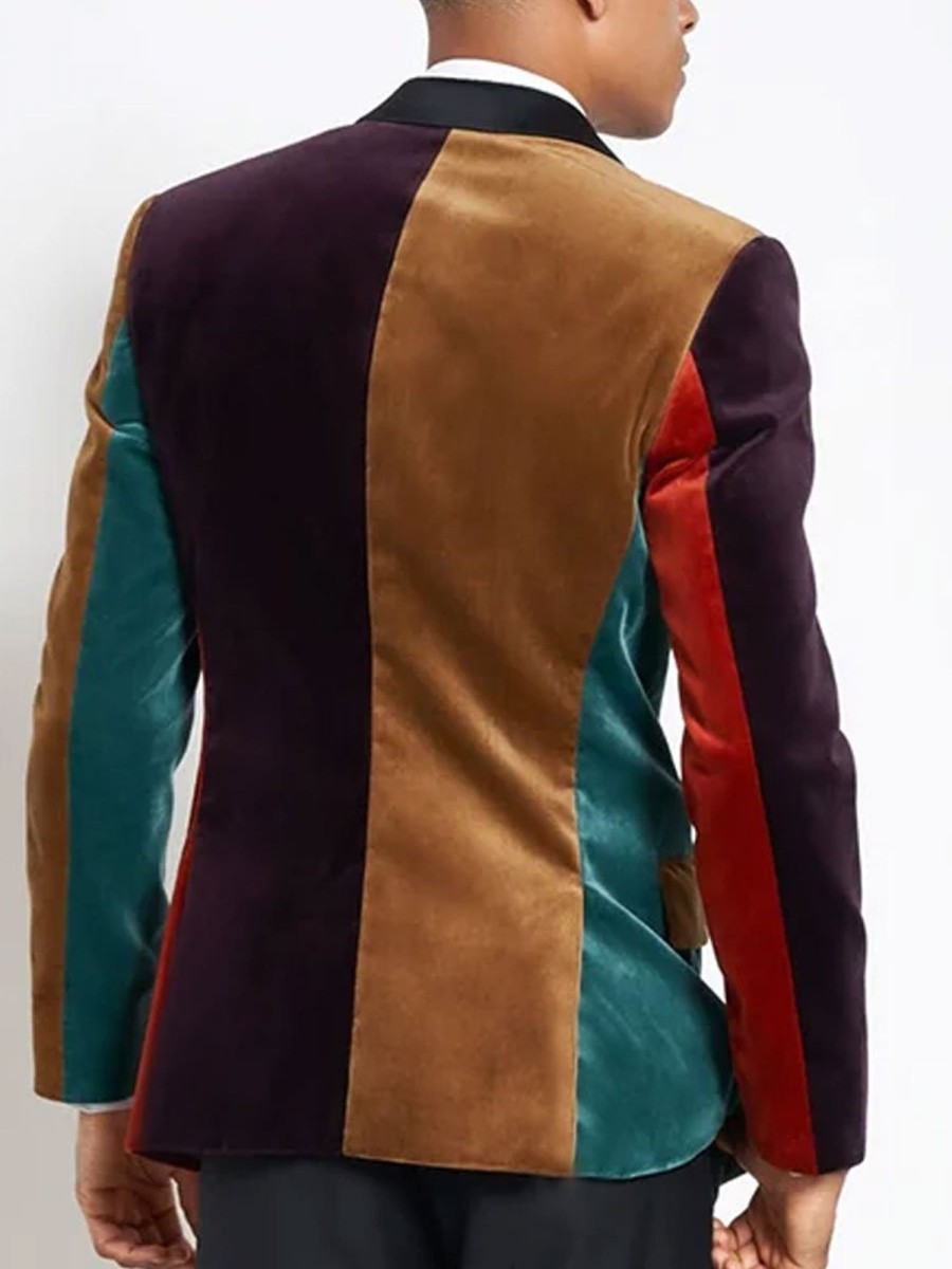 Men BXL Jacket | Men'S Retro Contrast Velvet Patchwork Casual Blazer Photo Color