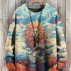 Men BXL Print Sweater | Men'S And Women'S Save The Animals Lion Art Painted Crew Neck Sweater Orange