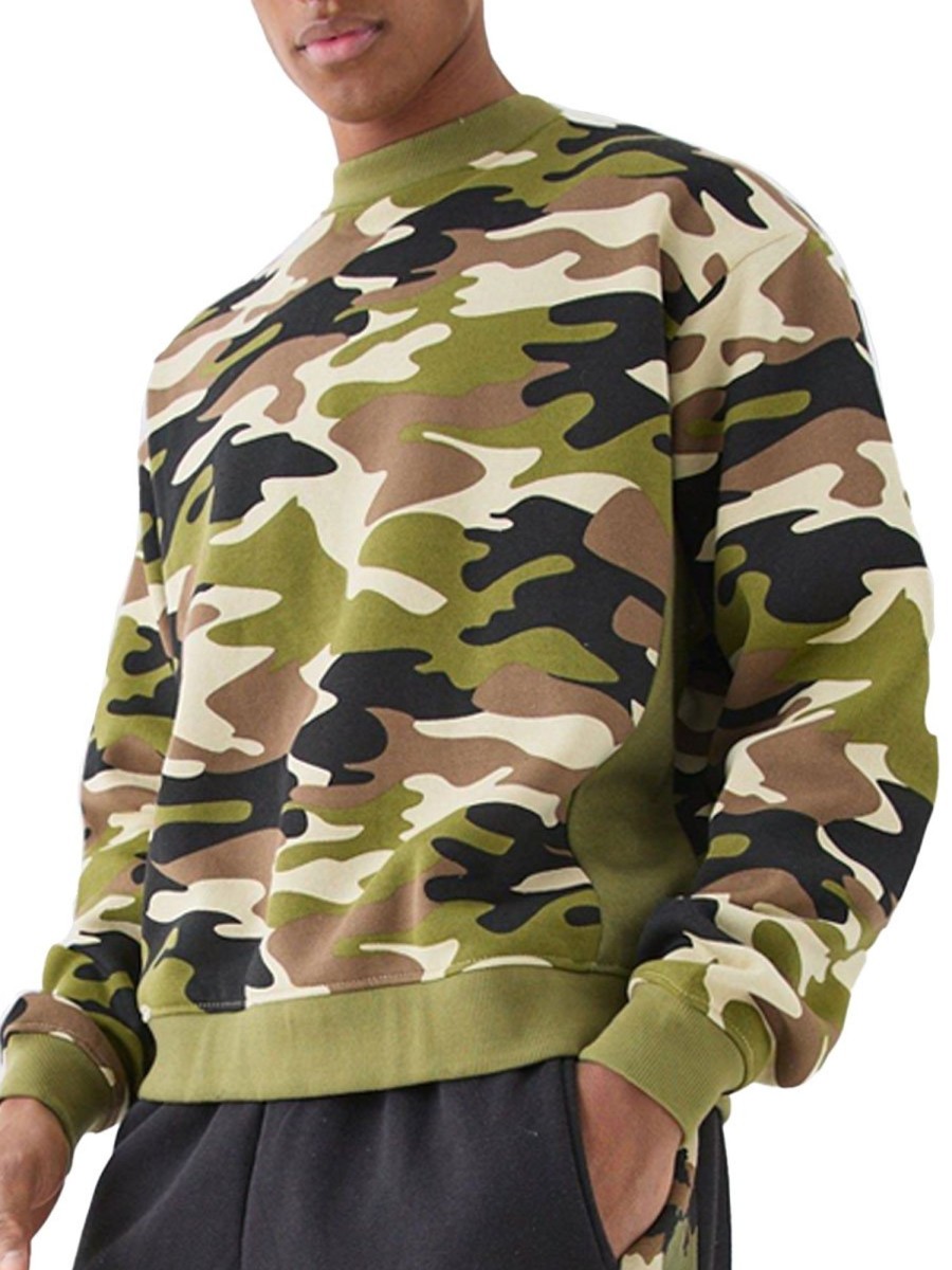 Men BXL Casual Hoodie | Men'S Camouflage Print Casual Loose Crew Neck Sweatshirt Army Green