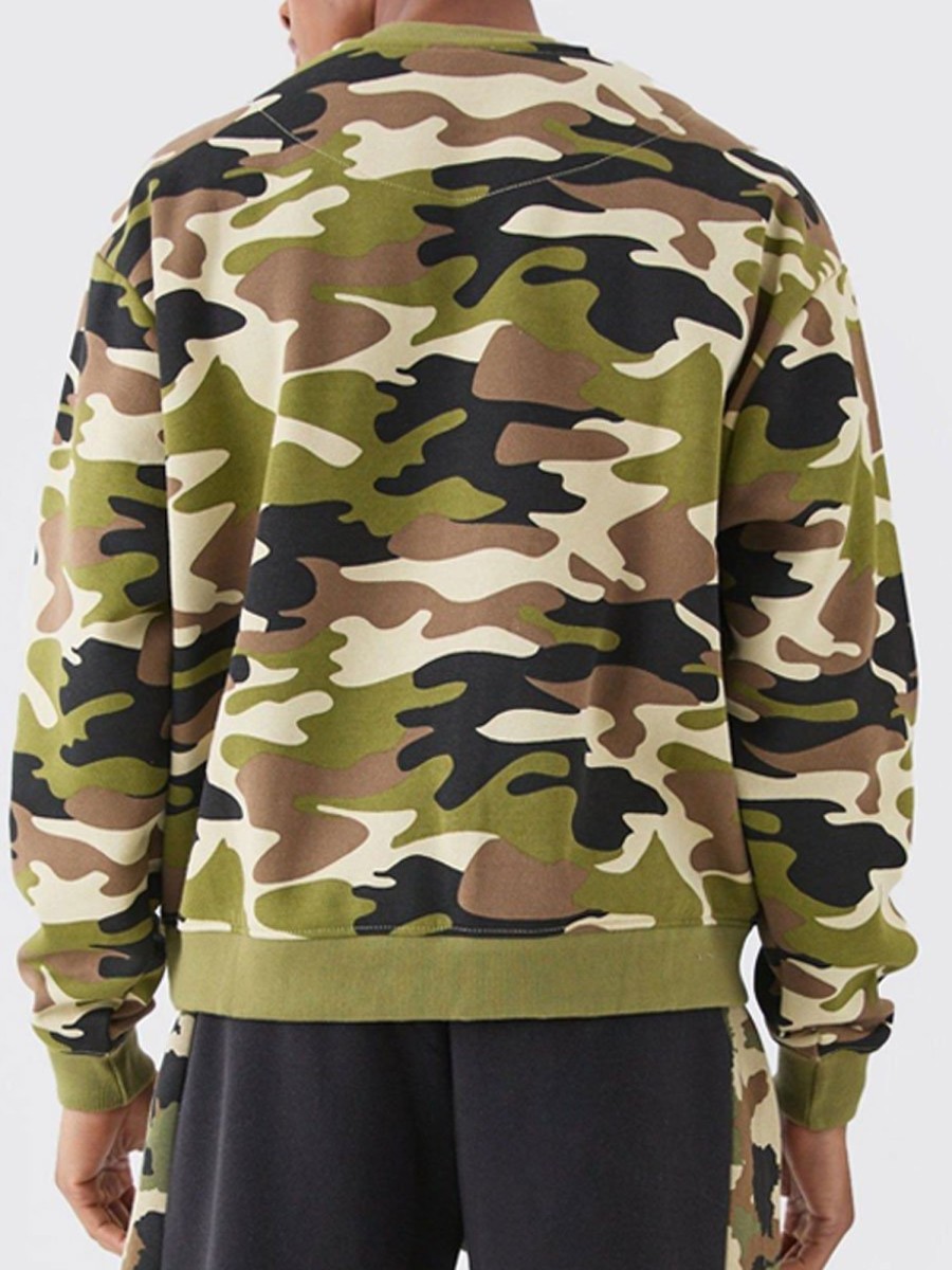 Men BXL Casual Hoodie | Men'S Camouflage Print Casual Loose Crew Neck Sweatshirt Army Green