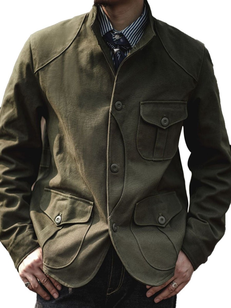 Men DJ Jacket | Stand Collar Multi-Pocket Single-Breasted Casual Jacket Army Green