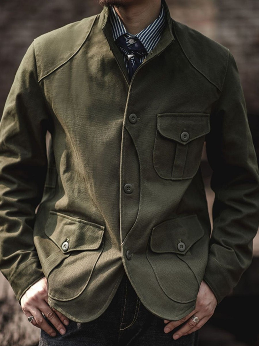 Men DJ Jacket | Stand Collar Multi-Pocket Single-Breasted Casual Jacket Army Green