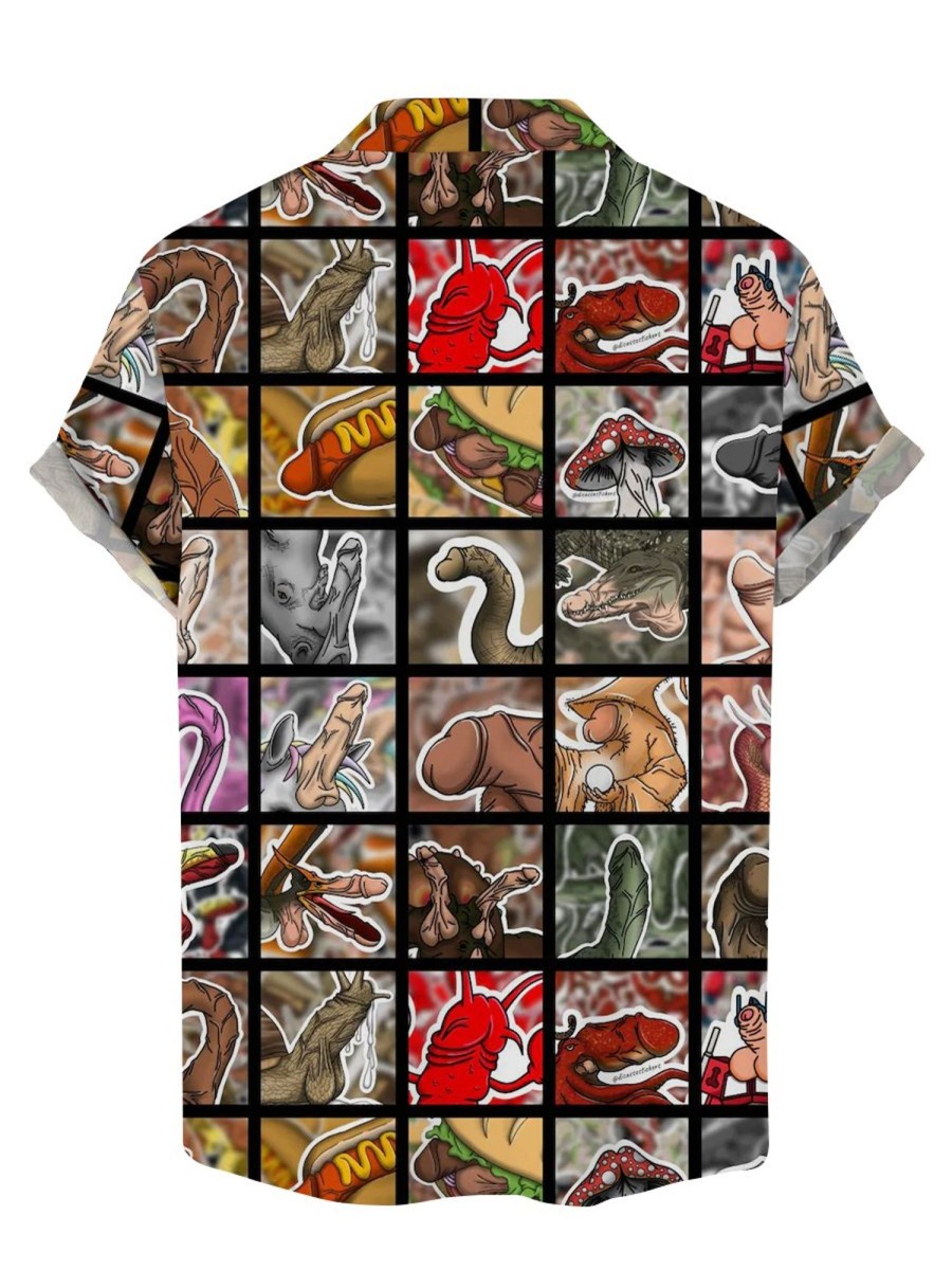 Men DJ Shirts | Animal Cocks Print Casual Short-Sleeved Shirt Photo Color