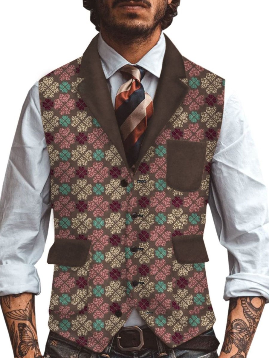 Men DJ Vest | Vintage St. Patrick'S Day Printed Three-Pocket Lapel Casual Vest Photo Color