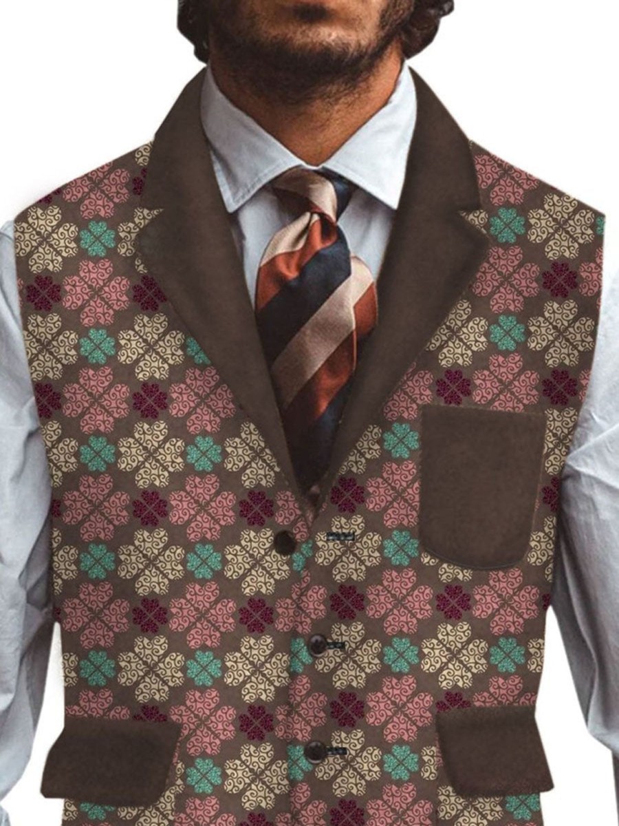 Men DJ Vest | Vintage St. Patrick'S Day Printed Three-Pocket Lapel Casual Vest Photo Color