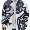 Men BXL Print Jacket | Men'S Casual Marble Print Double Pocket Corduroy Jacket 88531319Xl Blue