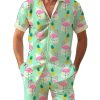 Men TH Set | Men'S Hawaiian Flamingo Print Short Sleeve Shirt Green