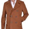 Men BXL Jacket | Retro Solid Color Wool Double-Breasted Lapel Casual Coat Caramel Colour