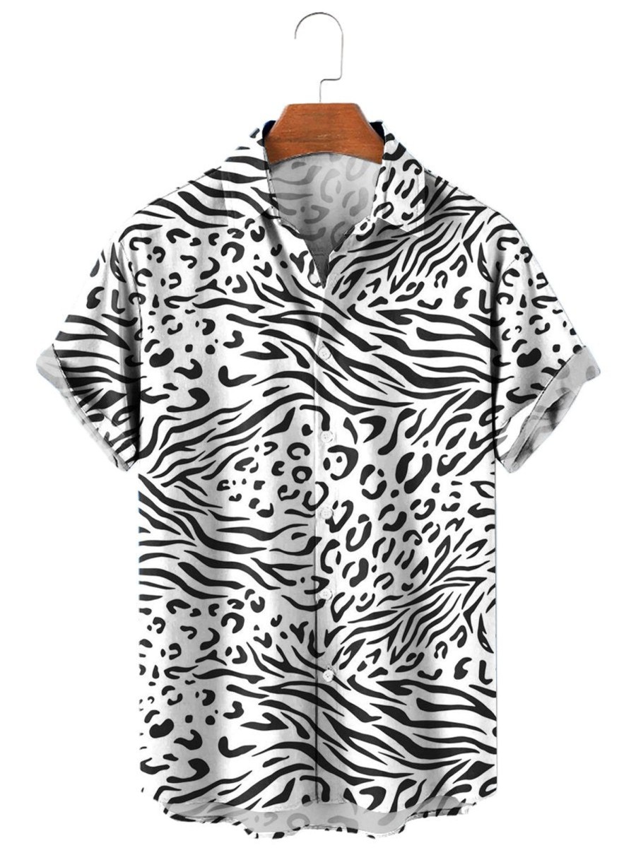 Men XT Shirts | Men'S Leopard Print Resort Shirt 20800930X White