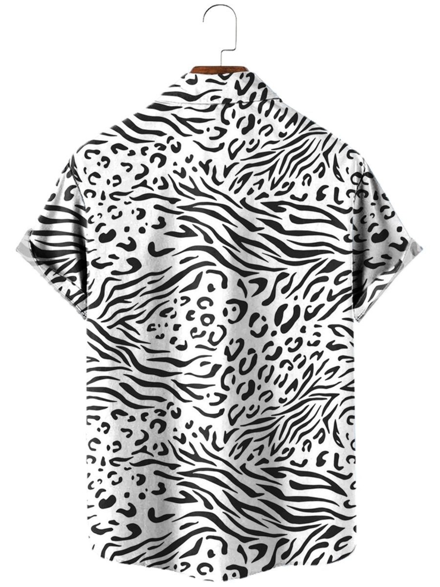 Men XT Shirts | Men'S Leopard Print Resort Shirt 20800930X White