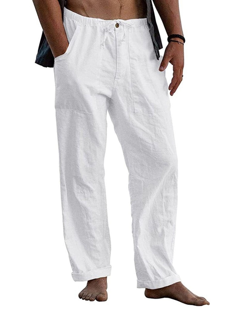 Men HLJ Bottoms | Men'S Beach Loose Casual Drawstring Linen Trousers