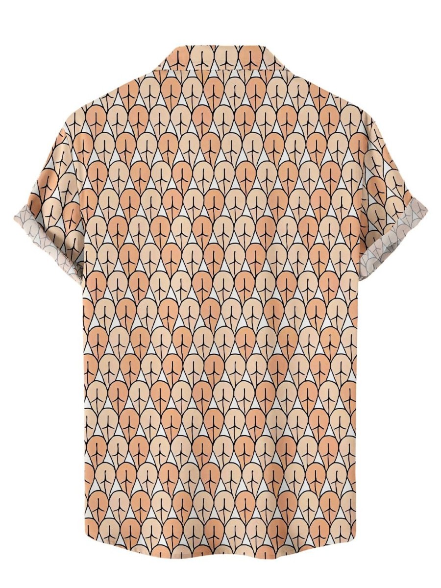 Men HWT Shirts | Men'S Hawaiian Shirts Fun Butt Print Short Sleeve Shirt Photo Color