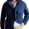 Men DJ Jacket | Lapel Double Pocket Sherpa Single Breasted Casual Jacket Blue